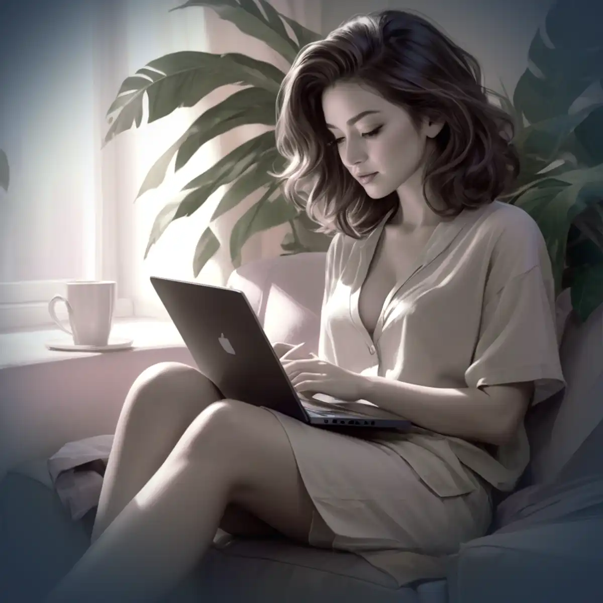 A young man sits on the sofa with his laptop and makes an appointment online for professional counselling service.