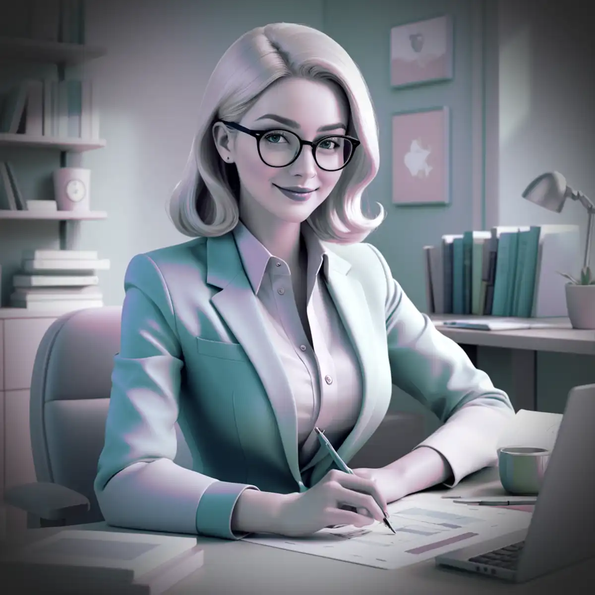 A qualified counsellor lady sits behind her desk and gives professional conselling service.
